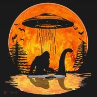 Bigfoot Riding Loch Ness Alien Ship UFO Moon Halloween Women's Hoodie thumb 2