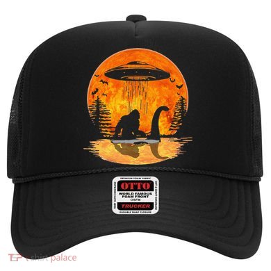 Bigfoot Riding Loch Ness Alien Ship UFO Moon Halloween Hat