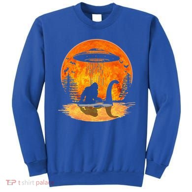 Bigfoot Riding Loch Ness Alien Ship UFO Moon Halloween Sweatshirt