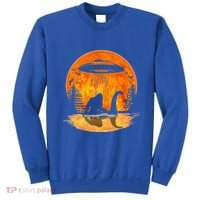 Bigfoot Riding Loch Ness Alien Ship UFO Moon Halloween Sweatshirt thumb 0