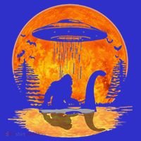 Bigfoot Riding Loch Ness Alien Ship UFO Moon Halloween Sweatshirt thumb 3