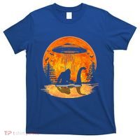 Bigfoot Riding Loch Ness Alien Ship UFO Moon Halloween T-Shirt thumb 0