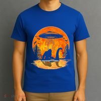 Bigfoot Riding Loch Ness Alien Ship UFO Moon Halloween T-Shirt thumb 3