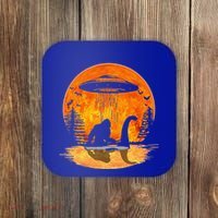 Bigfoot Riding Loch Ness Alien Ship UFO Moon Halloween Coaster thumb 0