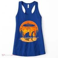 Bigfoot Riding Loch Ness Alien Ship UFO Moon Halloween Women's Tank Top thumb 0