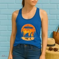 Bigfoot Riding Loch Ness Alien Ship UFO Moon Halloween Women's Tank Top thumb 2