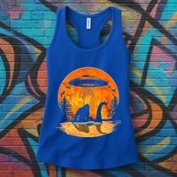 Bigfoot Riding Loch Ness Alien Ship UFO Moon Halloween Women's Tank Top thumb 3