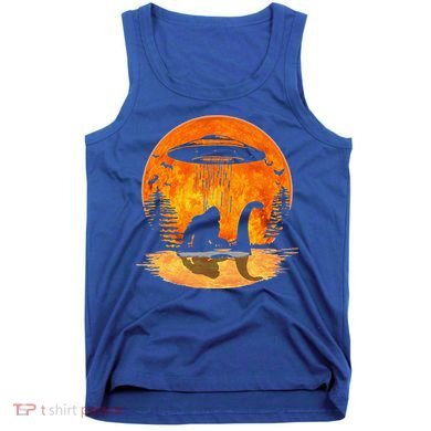 Bigfoot Riding Loch Ness Alien Ship UFO Moon Halloween Tank Top