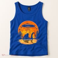 Bigfoot Riding Loch Ness Alien Ship UFO Moon Halloween Tank Top thumb 2