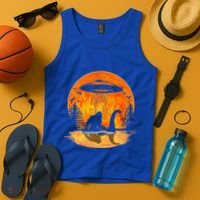 Bigfoot Riding Loch Ness Alien Ship UFO Moon Halloween Tank Top thumb 4