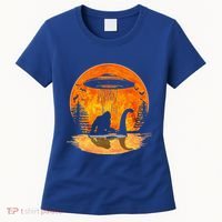 Bigfoot Riding Loch Ness Alien Ship UFO Moon Halloween Women's T-Shirt thumb 0