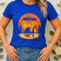 Bigfoot Riding Loch Ness Alien Ship UFO Moon Halloween Women's T-Shirt thumb 2
