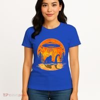 Bigfoot Riding Loch Ness Alien Ship UFO Moon Halloween Women's T-Shirt thumb 4