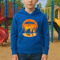 Bigfoot Riding Loch Ness Alien Ship UFO Moon Halloween Kids Hoodie thumb 2
