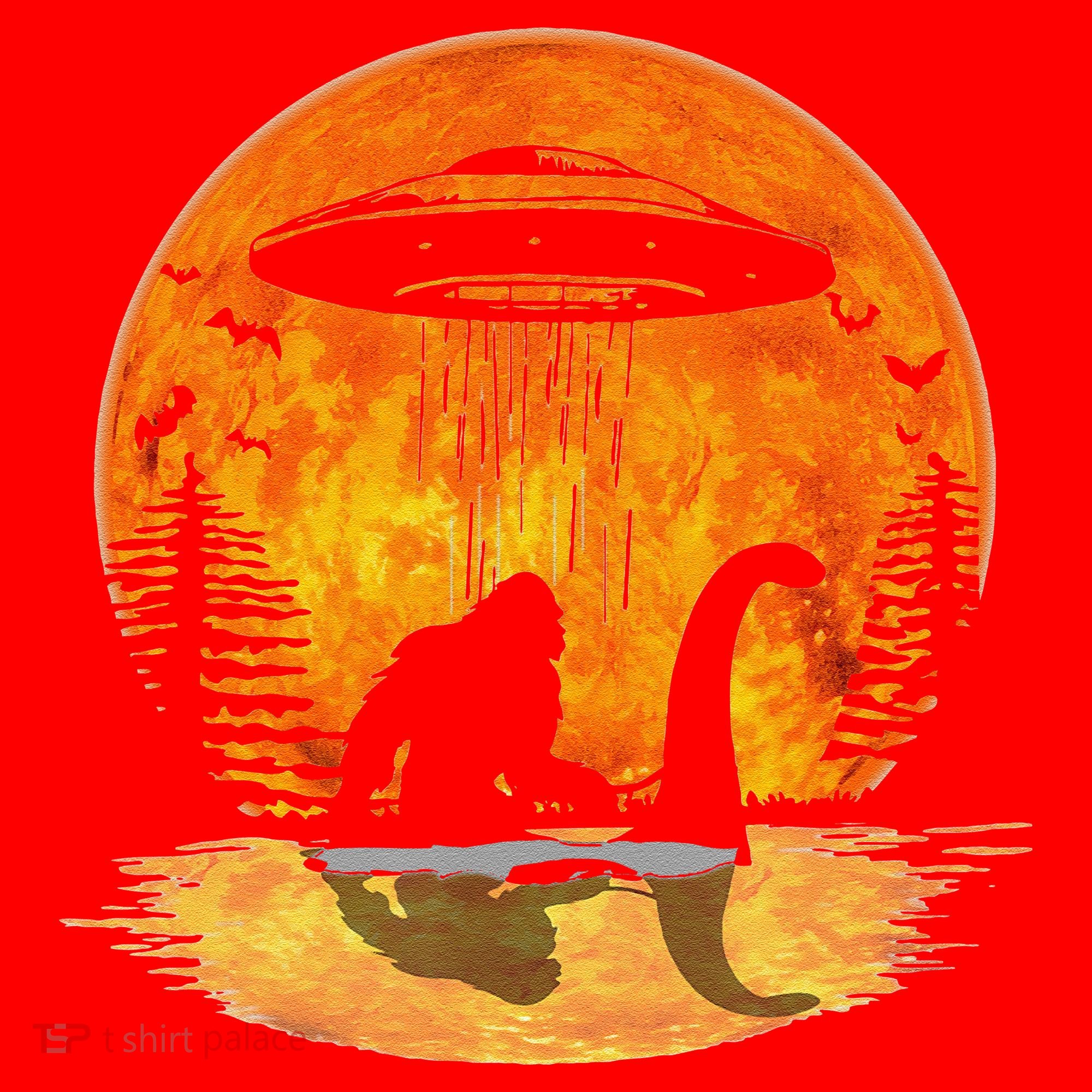 Bigfoot Riding Loch Ness Alien Ship UFO Moon Halloween Santa Hat