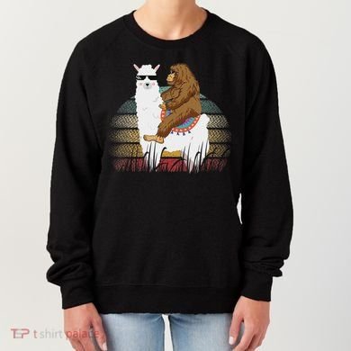 Bigfoot Riding Llama Sasquatch Retro Women's Sweatshirt