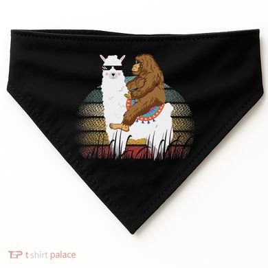 Bigfoot Riding Llama Sasquatch Retro USA-Made Doggie Bandana