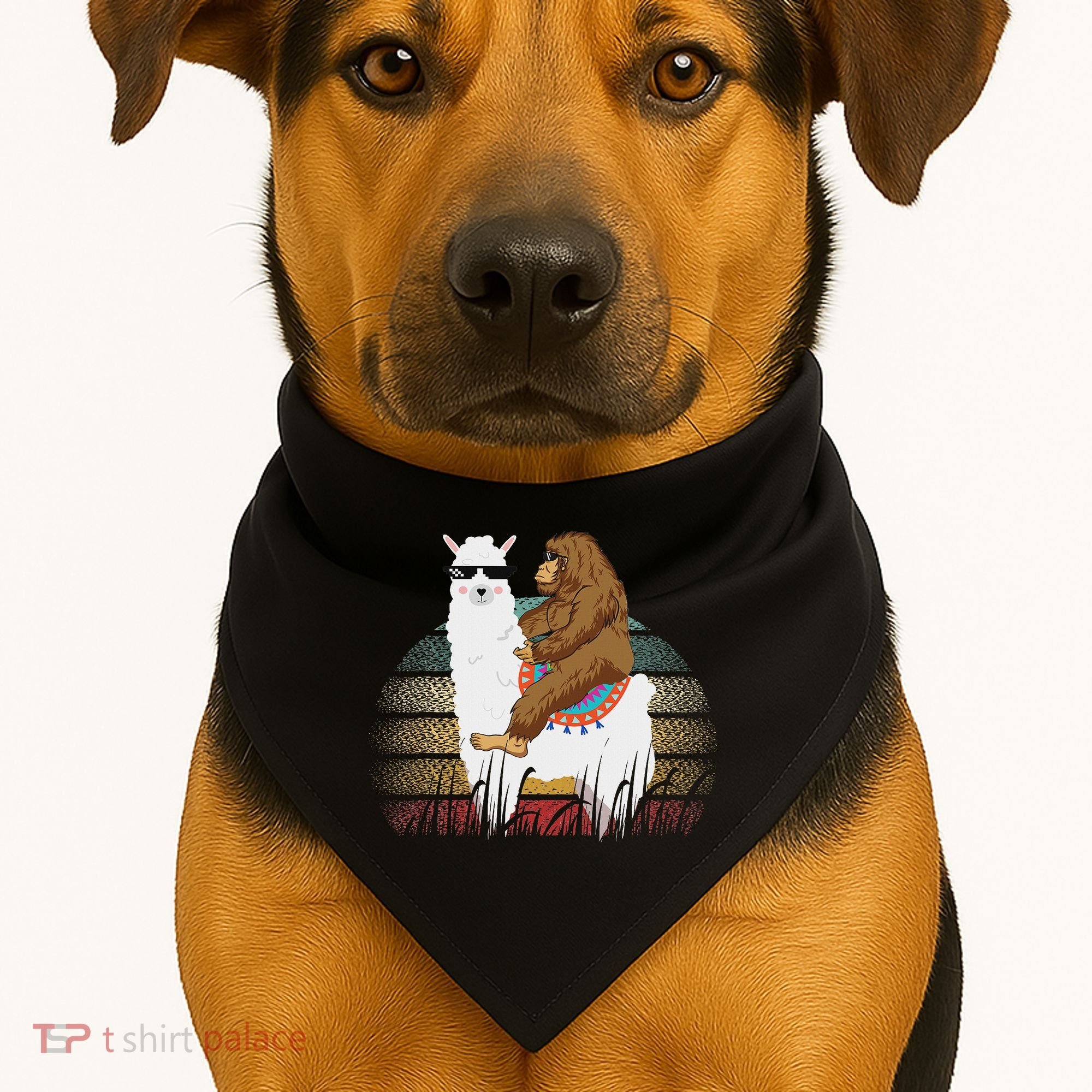 Bigfoot Riding Llama Sasquatch Retro USA-Made Doggie Bandana