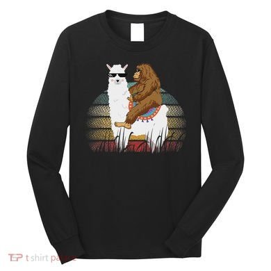 Bigfoot Riding Llama Sasquatch Retro Long Sleeve Shirt