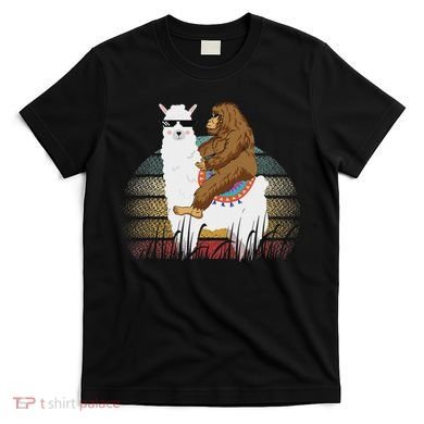 Bigfoot Riding Llama Sasquatch Retro T-Shirt