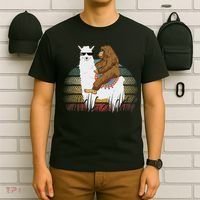 Bigfoot Riding Llama Sasquatch Retro T-Shirt thumb 6