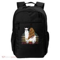 Bigfoot Riding Llama Sasquatch Retro Backpack thumb 0