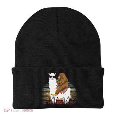 Bigfoot Riding Llama Sasquatch Retro Beanie
