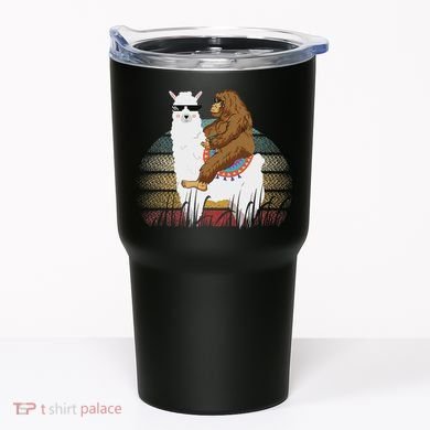 Bigfoot Riding Llama Sasquatch Retro Tumbler