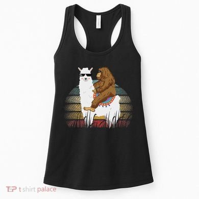 Bigfoot Riding Llama Sasquatch Retro Women's Tank Top