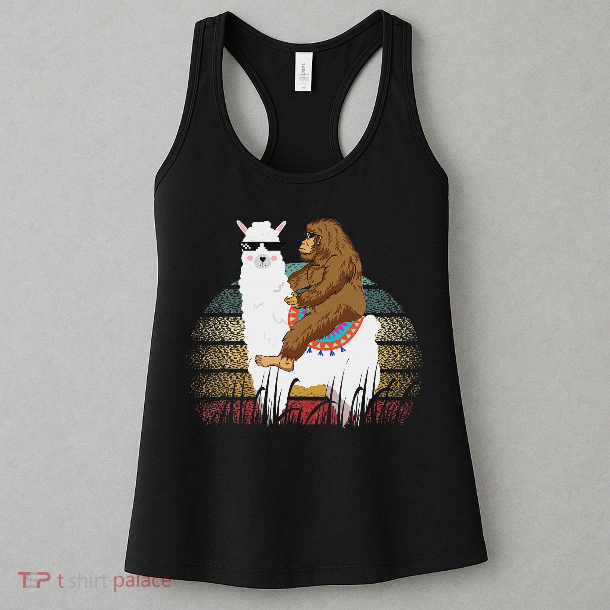 Bigfoot Riding Llama Sasquatch Retro Women's Tank Top