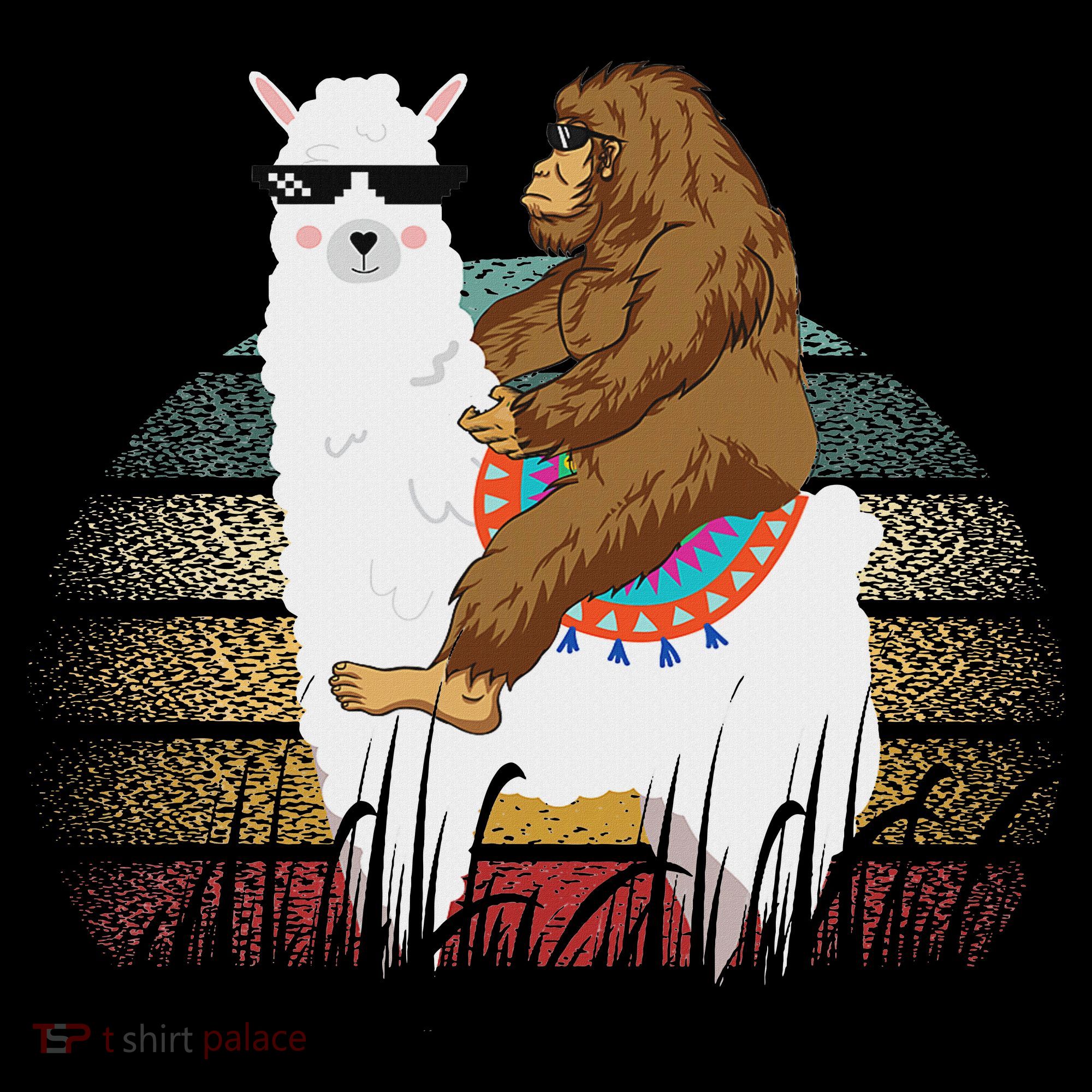 Bigfoot Riding Llama Sasquatch Retro Women's Tank Top