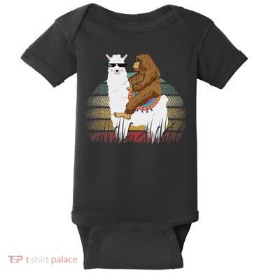 Bigfoot Riding Llama Sasquatch Retro Baby Bodysuit