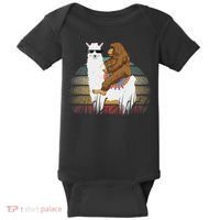 Bigfoot Riding Llama Sasquatch Retro Baby Bodysuit thumb 0