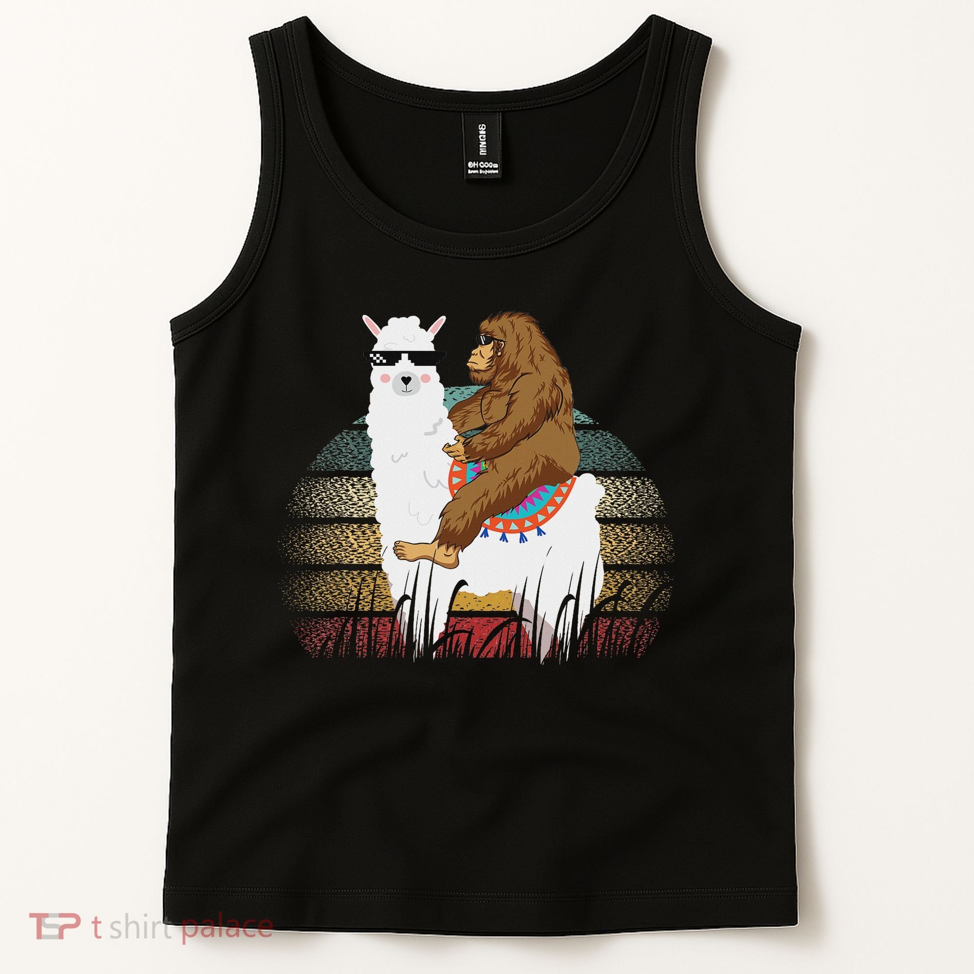 Bigfoot Riding Llama Sasquatch Retro Tank Top