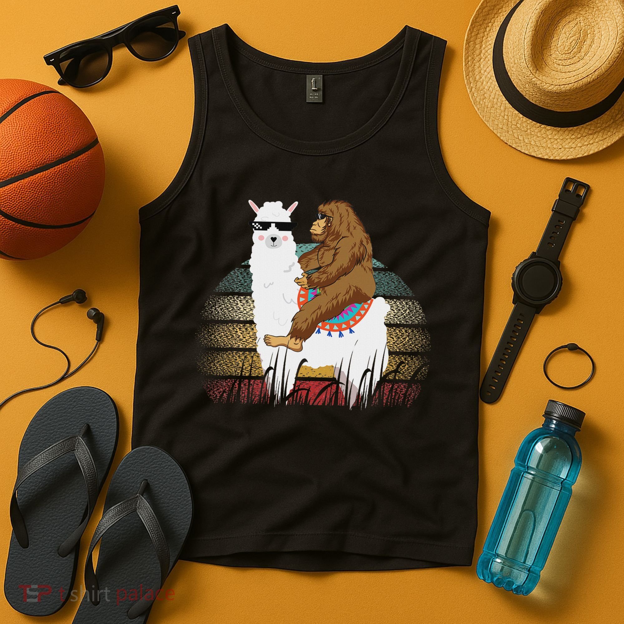 Bigfoot Riding Llama Sasquatch Retro Tank Top