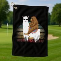 Bigfoot Riding Llama Sasquatch Retro Golf Towel thumb 1