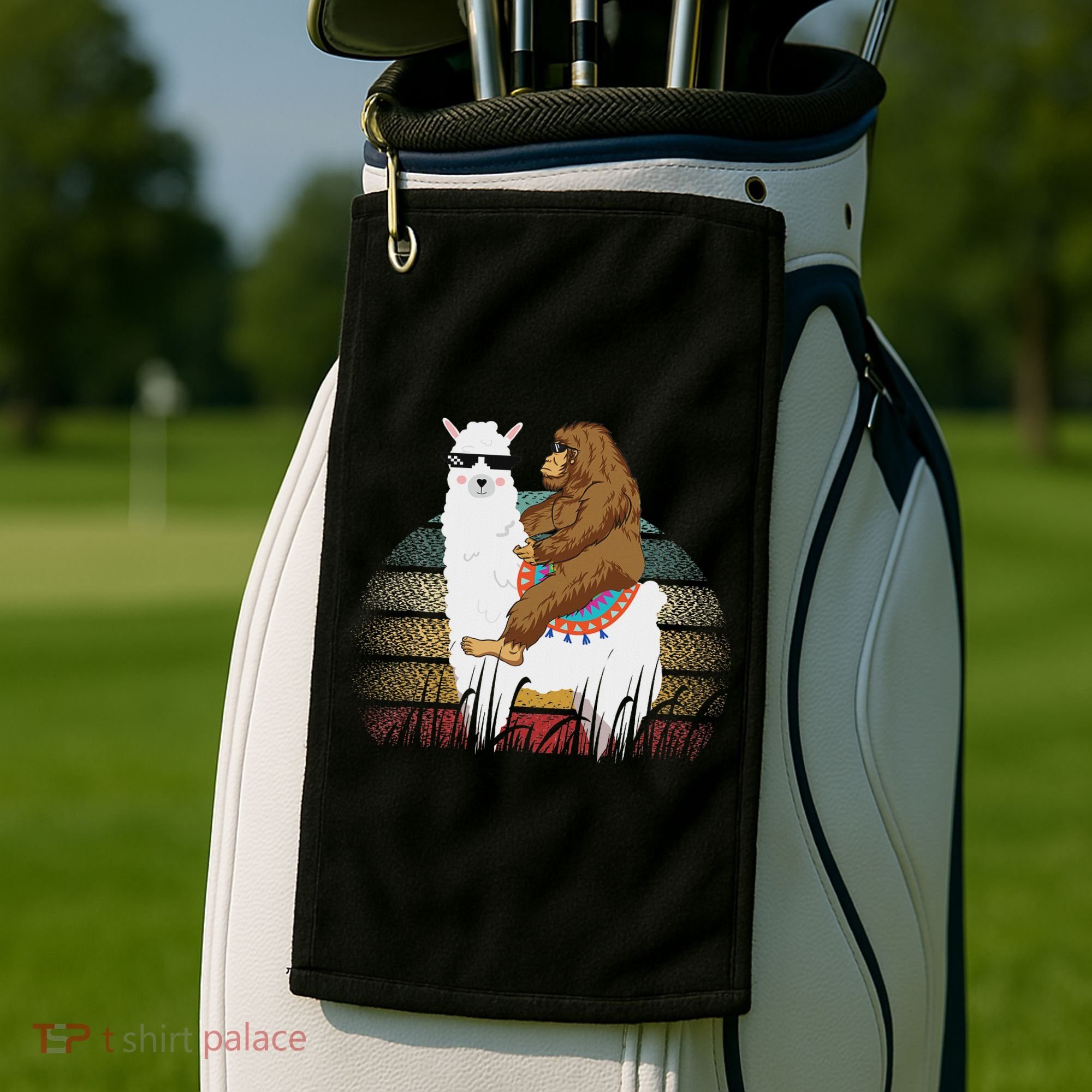 Bigfoot Riding Llama Sasquatch Retro Golf Towel