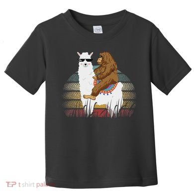 Bigfoot Riding Llama Sasquatch Retro Toddler T-Shirt