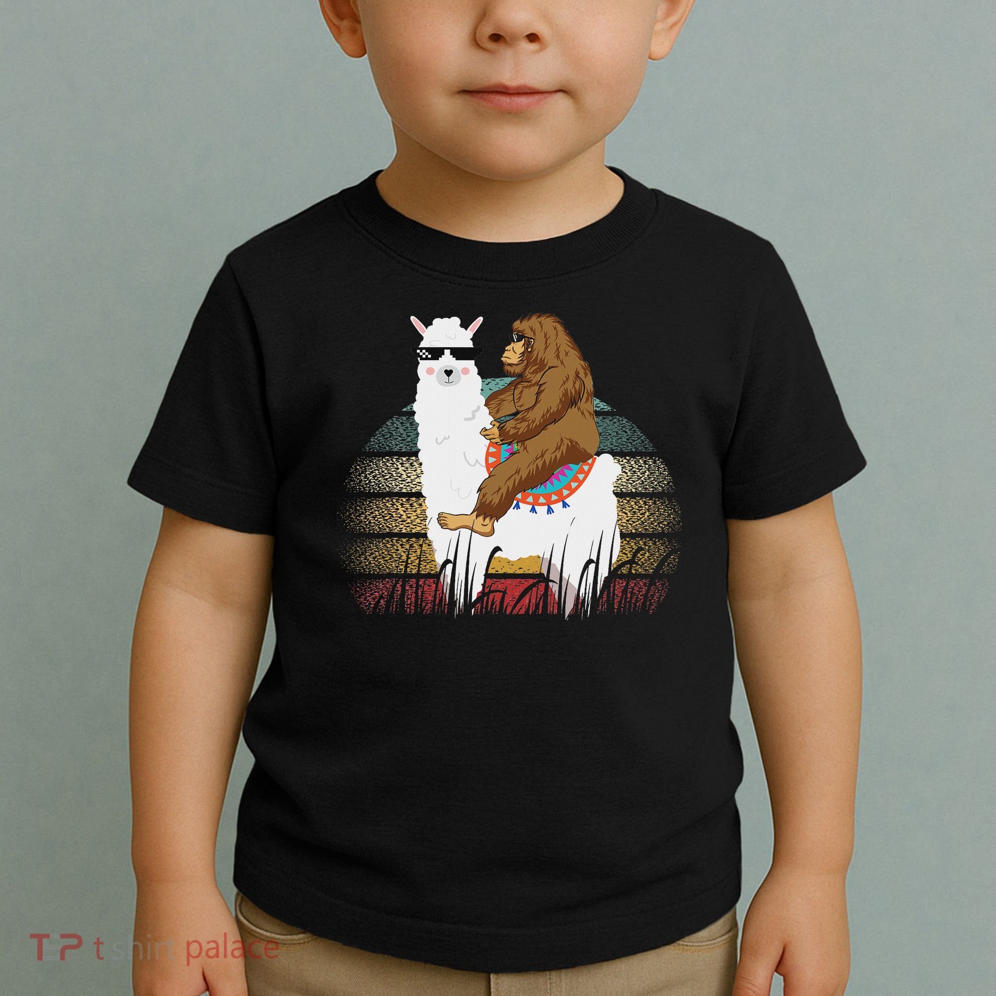 Bigfoot Riding Llama Sasquatch Retro Toddler T-Shirt