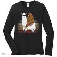 Bigfoot Riding Llama Sasquatch Retro Women's Long Sleeve Shirt thumb 0