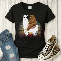 Bigfoot Riding Llama Sasquatch Retro Women's T-Shirt thumb 3