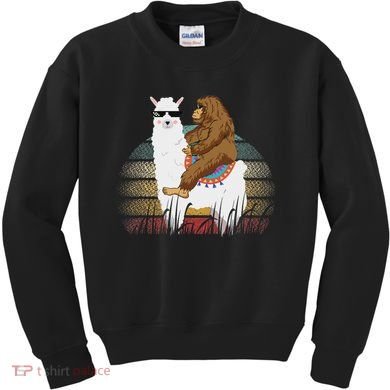 Bigfoot Riding Llama Sasquatch Retro Kids Sweatshirt