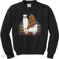 Bigfoot Riding Llama Sasquatch Retro Kids Sweatshirt thumb 0