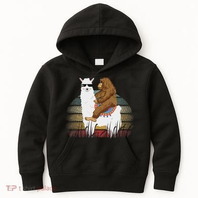 Bigfoot Riding Llama Sasquatch Retro Kids Hoodie