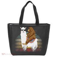Bigfoot Riding Llama Sasquatch Retro Tote Bag thumb 0