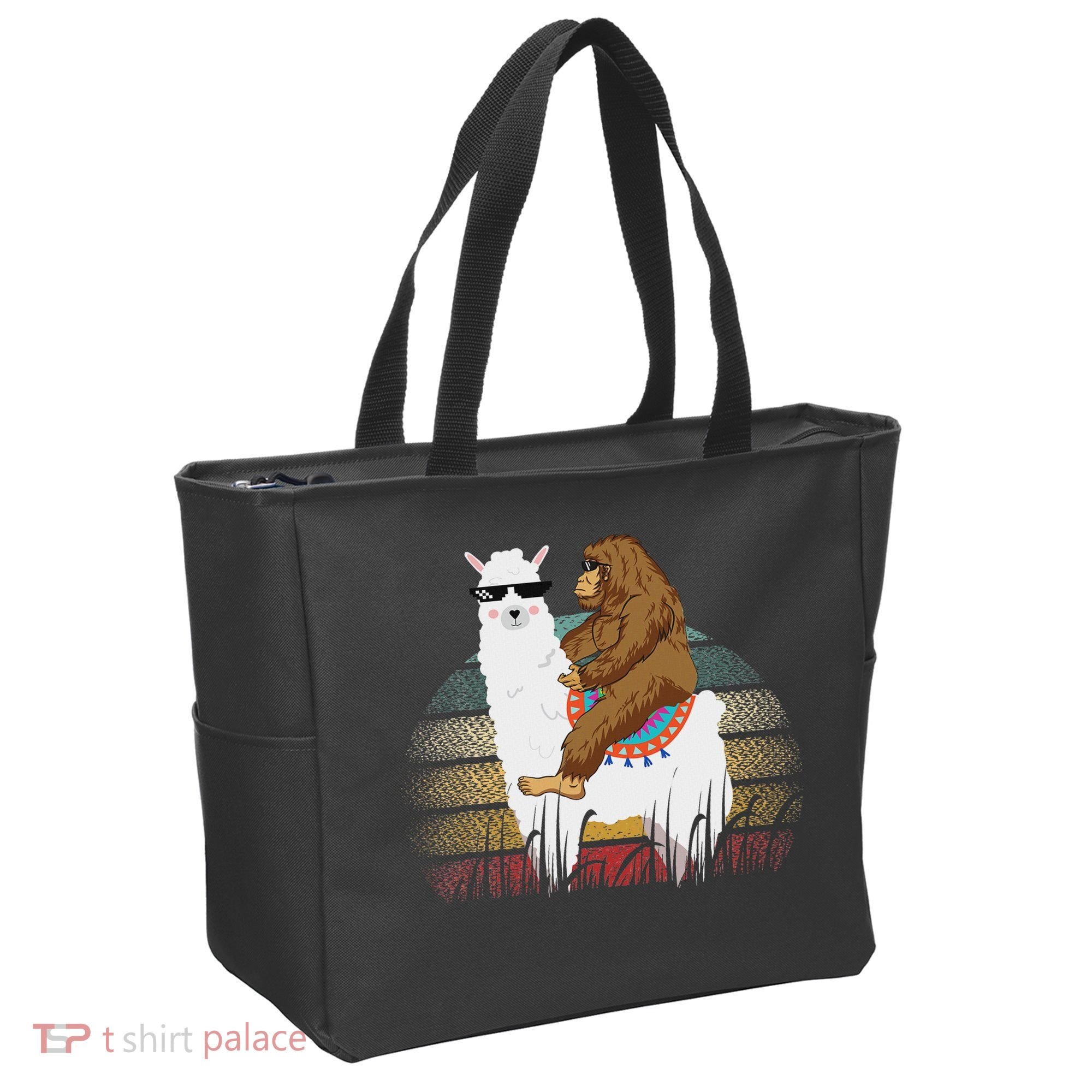 Bigfoot Riding Llama Sasquatch Retro Tote Bag