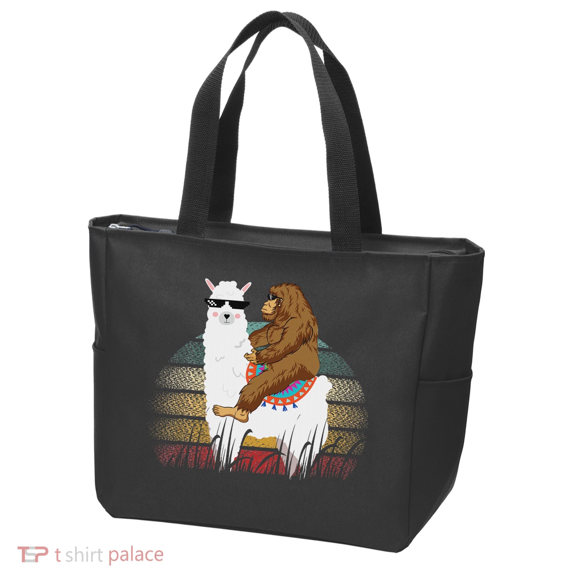 Bigfoot Riding Llama Sasquatch Retro Tote Bag