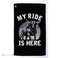Bull Riding My Ride Is Here Western Cowboy Ranch Rodeo Golf Towel thumb 0