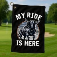 Bull Riding My Ride Is Here Western Cowboy Ranch Rodeo Golf Towel thumb 1