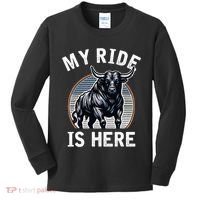 Bull Riding My Ride Is Here Western Cowboy Ranch Rodeo Kids Long Sleeve Shirt thumb 0